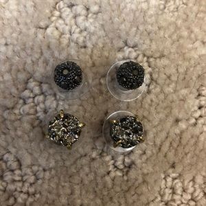 Two sets of black stone post earrings